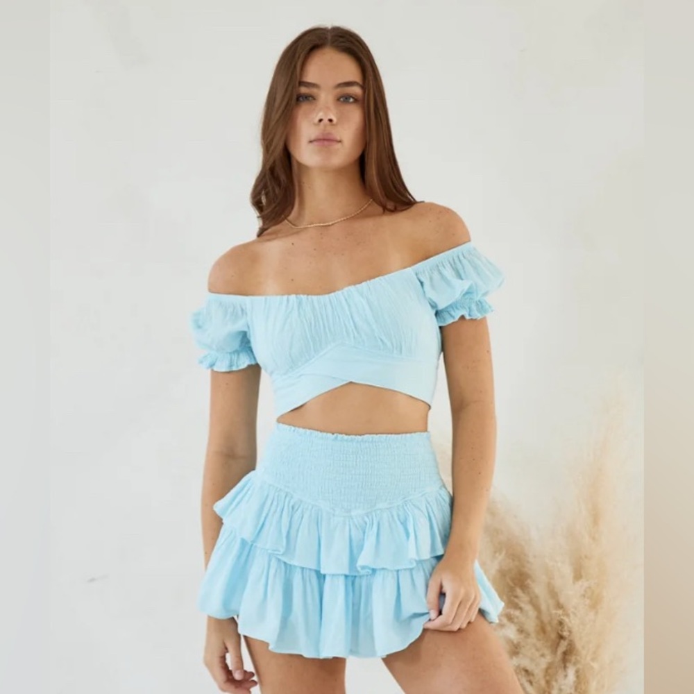 Blanco by nature sky blue skirt and top set